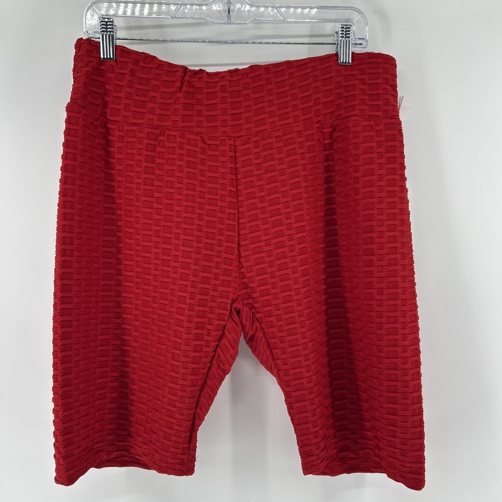 NWT ARA Sports No Yoga Shorts Women's 2X Plus Red Scrunch Bodycon Ruched Texture